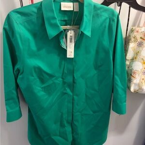 Chico's Vibrant Green Button-Up Shirt. NWT